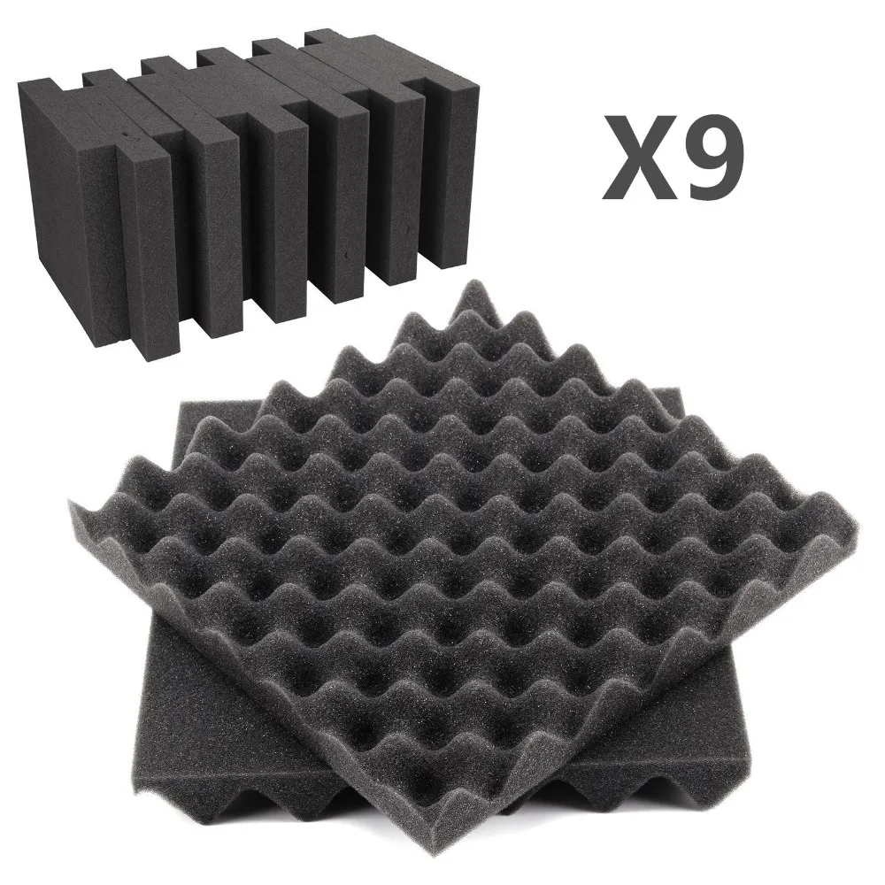 9 pcs 25*25*5cm Waterproof Polyurethane Foam Soundproofing Egg Crate