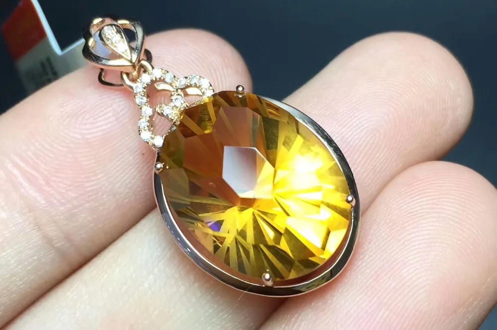 

TJP natural GEMSTONE citrineb citrine 18k Rose gold inlaid with 18 diamond with certificate charms necklace pendant