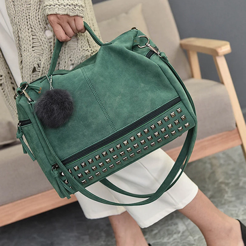 Bolsa feminina vintage de couro, bolsa maiores de rebite para mulheres