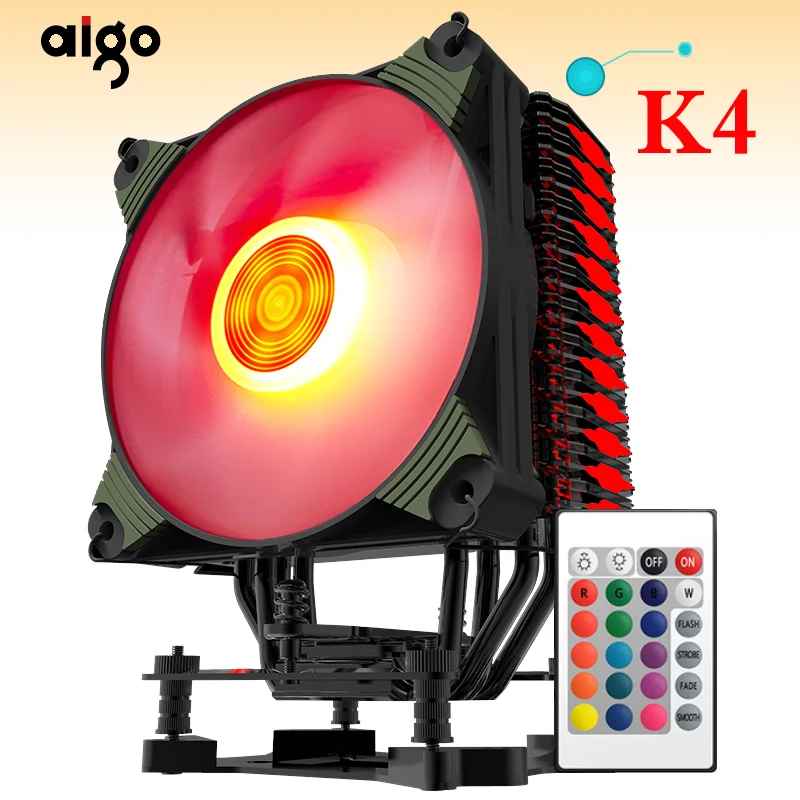 Aigo ледяной K4 процессорный кулер TDP 300W 4 теплопроводов холодильник 4pin PWM RGB 120mm вентилятор радиатора для LGA 2011/1151/1155/1156/775/1366/AM2+/AM3+/AM4