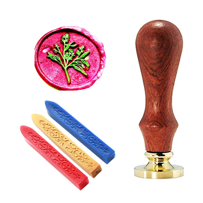 

Natural plant Life Pictures Round Removable Wax Seal Stamp with Wooden Handle for Cards, Envelopes, Invitations