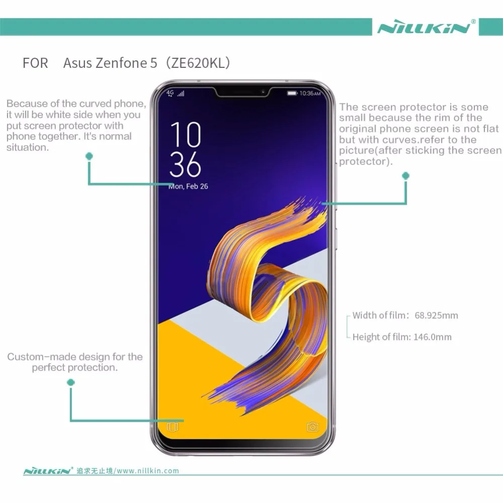 Для Asus Zenfone 5 Защитная пленка Nillkin прозрачная/Матовая Мягкая Пластиковая пленка для Asus Zenfone 5 ZE620KL не стекло