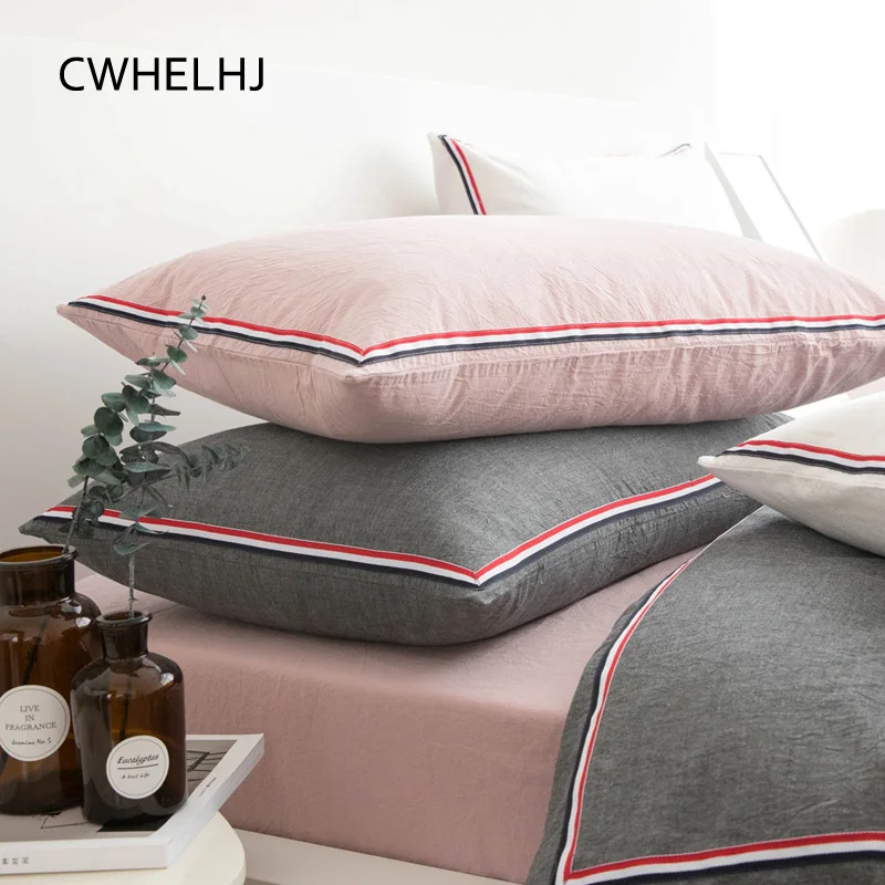 

1pc Pillowcase Nordic Wash Cotton White/Pink/Gray Color Pillow Cover Bedroom Bedding Rectangle Stripe Pillow Case 48*74cm