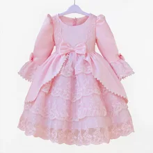Детское осеннее платье принцессы из Южной Кореи с длинными рукавами для девочек; детская одежда с розовым бантом; два цвета