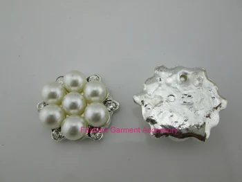 

(CM800 25mm)50pcs Clear Ivory Pearl Diamante Flatback Buttons Flower Button For Wedding