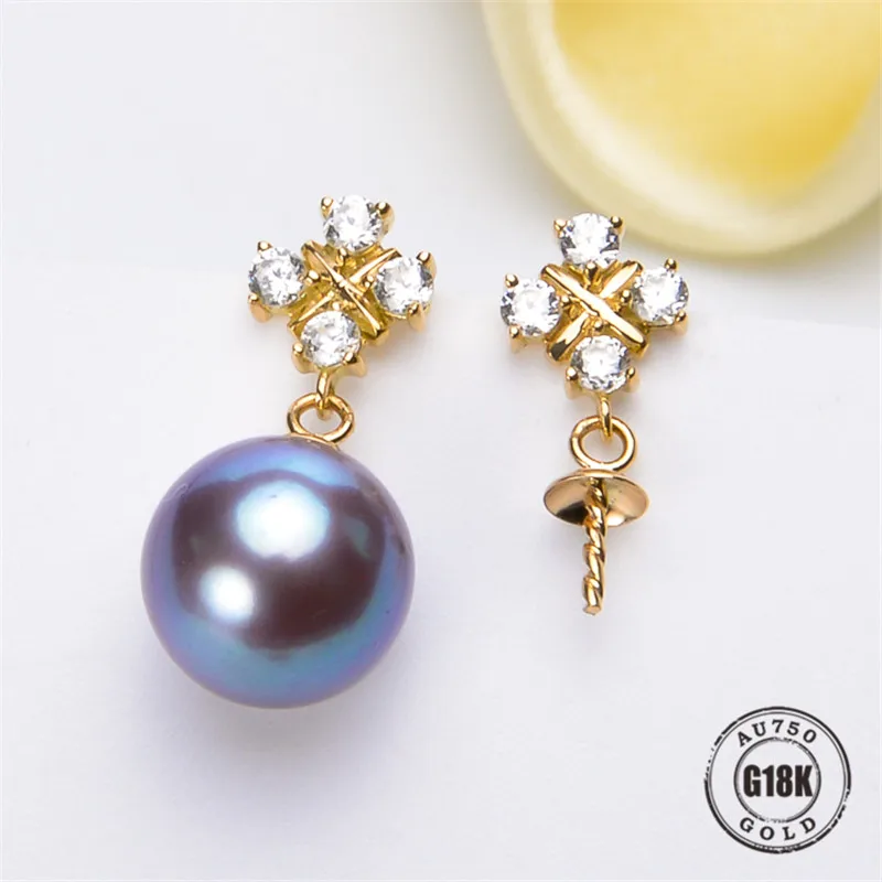 

DIY Earrings Jewelry Findings Blank Earrings Bracket AU750 G18K Yellow Gold Simple Bracket Natural Pearl Needle Cap Accessories