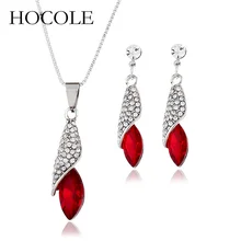 HOCOLE Hot Sale Fashion Jewelry Silver Color Jewelry Set Rhinestone Crystal Water drop Pendant Necklace Earrings Set For Women moonrocy drop shipping silver color waterdrop fashion crystal necklace and earrings pink opal jewelry set for women girl