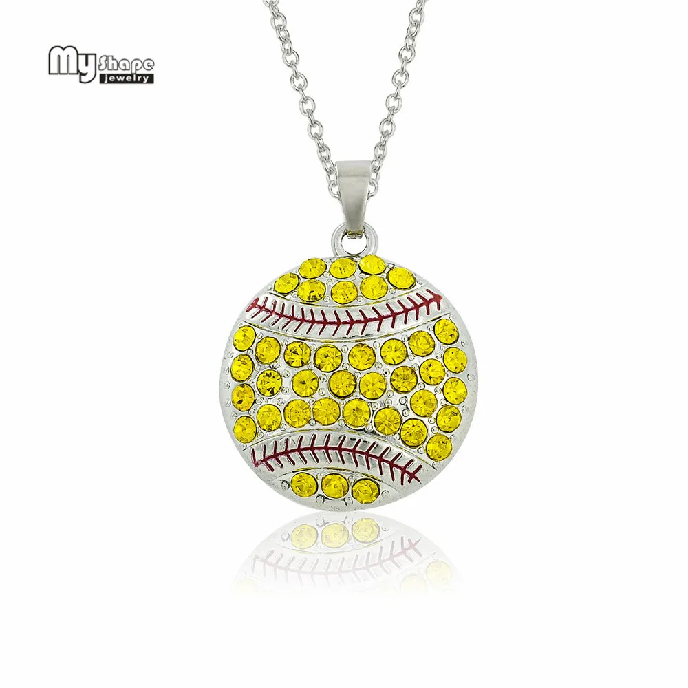 My Shape 9 Styles Sport Necklaces Baseball Crystal Enamel Softball