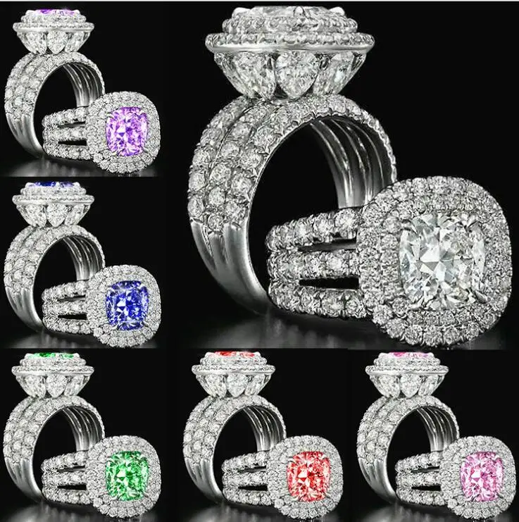 

YaYI Jewelry Fashion Princess Cut 7.8 CT Multi-color Zircon Silver Color Engagement Rings wedding Rings Party Rings