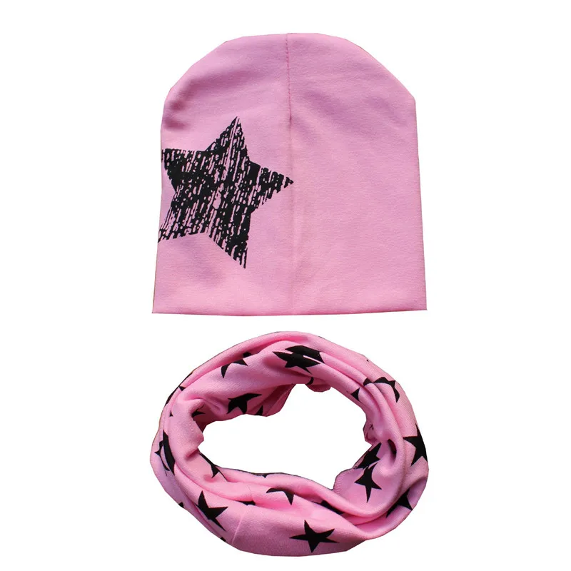 Г. Весенний Детский комплект с шапкой, осенне-зимний шарф с воротником для мальчиков и девочек, теплый шейный платок, детские вязаные шапки, комплекты хлопковая детская шапка, шарф - Цвет: star pink