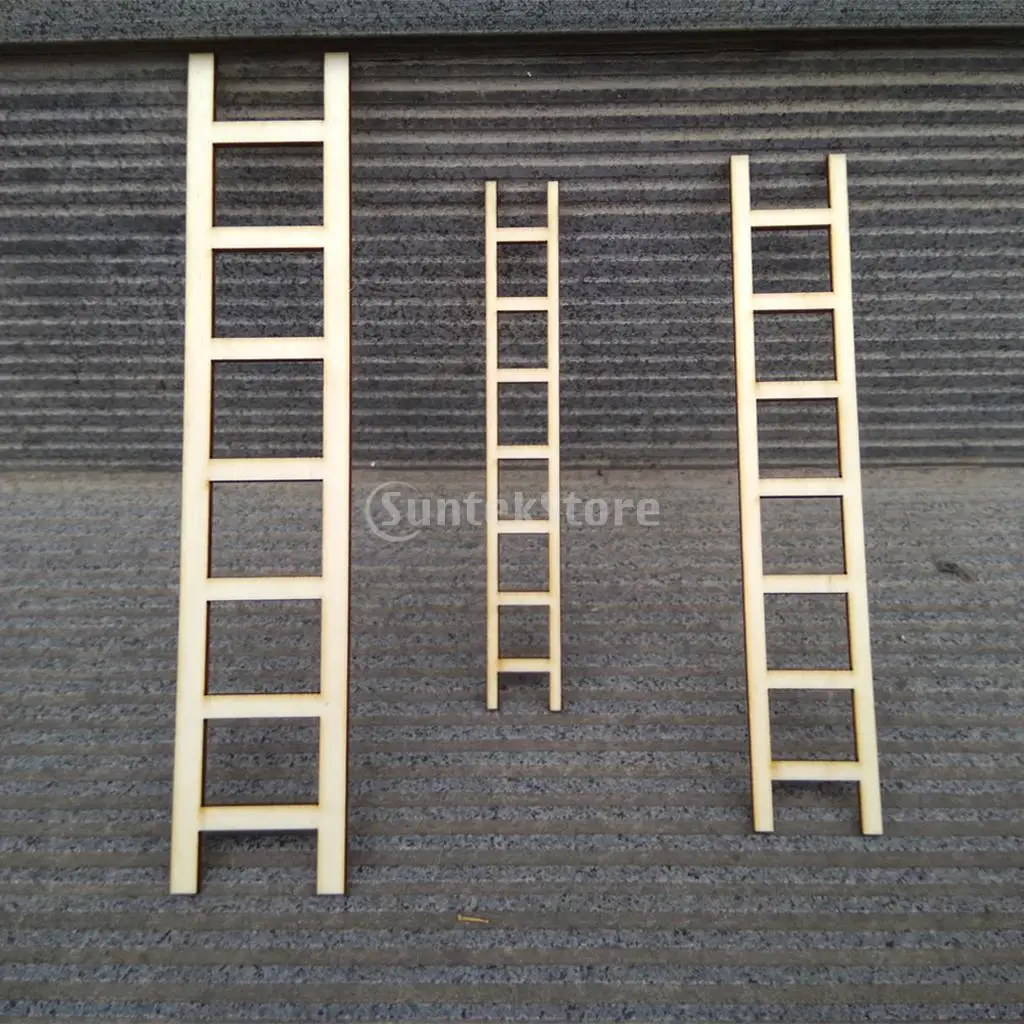 Shabby Chic 3 Pcs Kayu Tangga Rumah Boneka Kerajinan Proyek Seni DIY