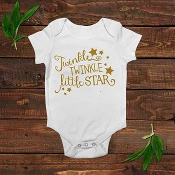 

DERMSPE Casual Newborn Baby Boy Girl Short Sleeve Letter Print Twinkle Twinkle Little Star Cotton Romper Outfits Baby Clothes