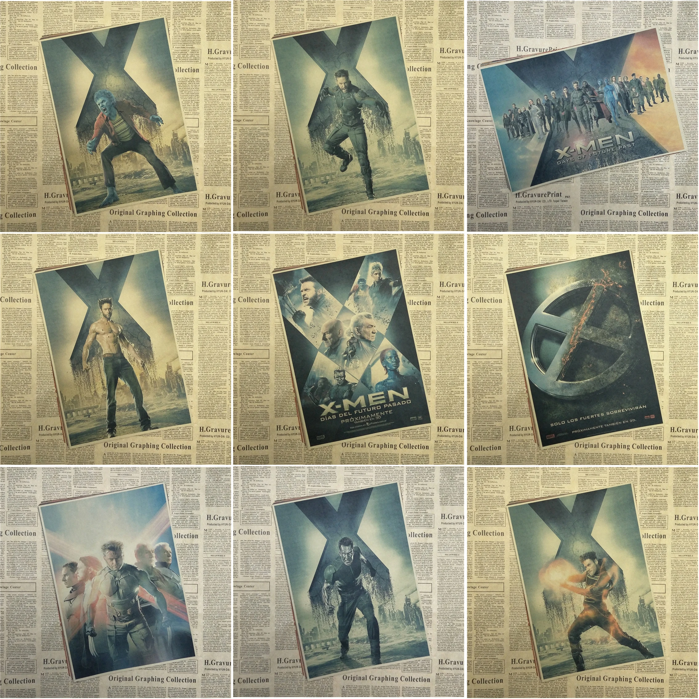 Плакат X Men из крафт бумаги в классическом винтажном стиле Постер для бара кафе