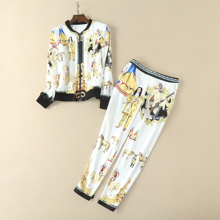 Ensemble Manches Européen Longues Printemps De Et Femmes À 2018 D'impression Veste Multi D'été Américain Mode Pantalon 6dnvPxwxS