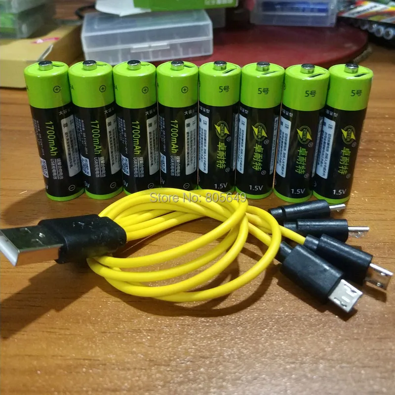 ZNTER 1,5 V AA 2550mwh обновление емкости до 1700mah литий-полимерный USB Перезаряжаемый литиевый usb аккумулятор USB кабель