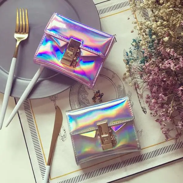 

2019 New Hologram Laser Bag Handbag Wallet Purse Laser Silver Bag Women's Clutch Handbag Make-up Mini Clutch Evening Bag