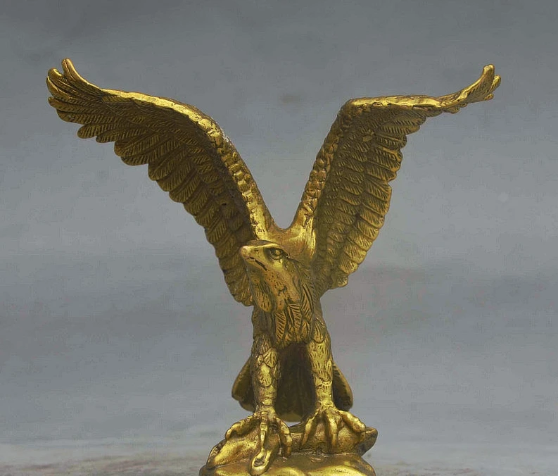 

5" China FengShui Brass Jixiang Success Business Wealth Dapeng Eagle Hawk Statue