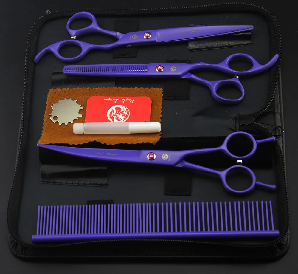 

Purple Dragon Professional Pet Grooming Scissors High Quality Pet Scissors Cutting & Thinning & Curved Scissors Set Dog Shears