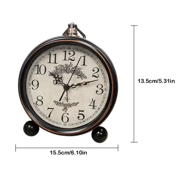 Vintage Retro Round Shaped Alarm Clock Quiet Non Ticking Battery