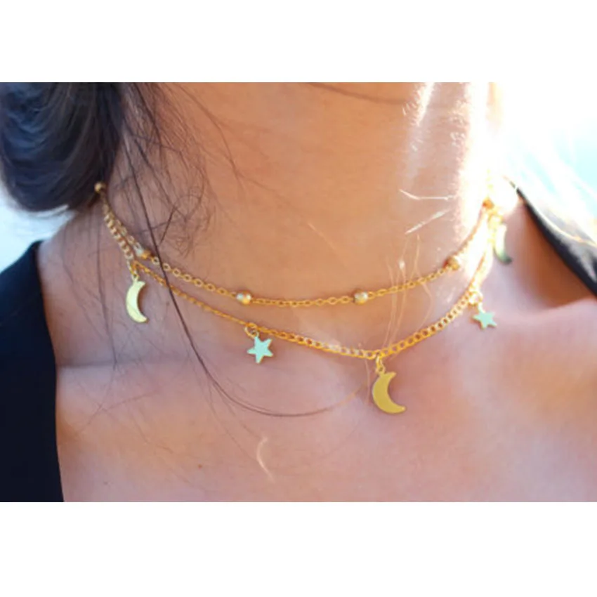 Ожерелье чокер с подвеской в виде звезды и Луны 38 + 5 см|moon pendant|star moonmoon pendant necklace |