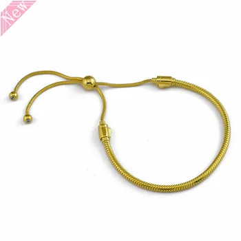 

Snake Chain Charm Bracelet for Women Jewelry in Shine Gold Feature Interchangeable End Caps & Innovative Sliding Clasp SHB003