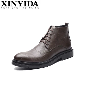 

New Arrivals High Top Men Leather Boots Lace Up Breathable Men Martin Boots Ankle Botas Fashion Men Motorcycles Boots Size 38-44