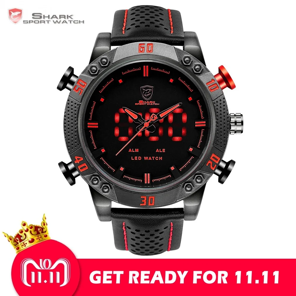 Kitefin Shark Sport Watch Brand Mens Military Quartz Red LED Hour Analog Digital Date Alarm Leather Wrist Watches Relogio /SH261 цена Kitefin Shark Sport Watch Brand Mens Military Quartz Red LED Hour Analog Digital Date Alarm Leather Wrist Watches Relogio /SH261 цены онлайн