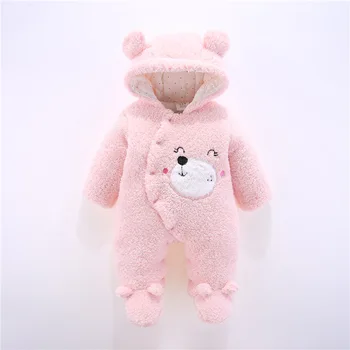 

Newborn baby warm rompers winter toddler cartoon thick velvet jumpsuits for bebe girls infant cotton overall clothing 2019 boys