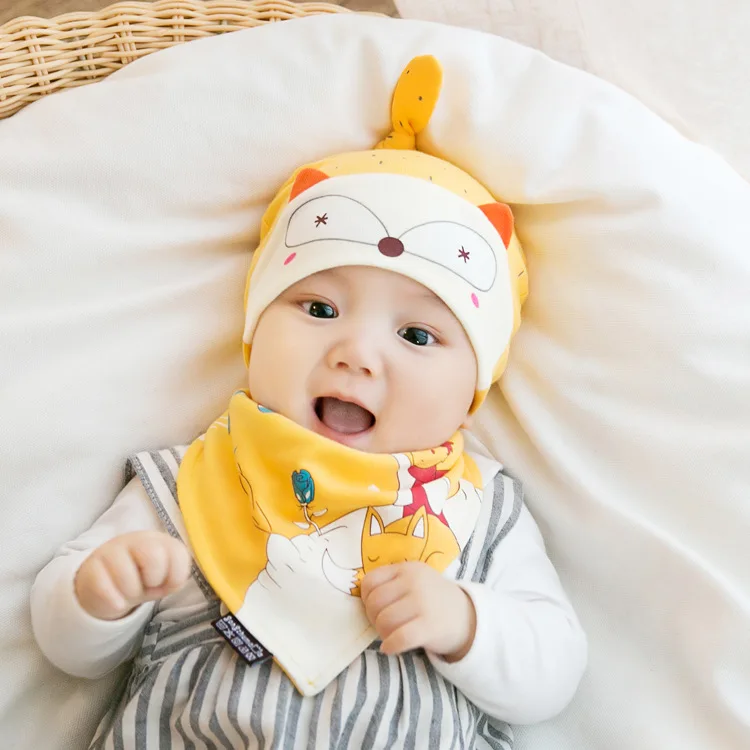 CieiK Baby Cap Bib Sets Cotton Hats for Kids Cute Cartoon Toddlers Newborn Crochet Clothing Set Photography Baby Muts beanie (8)