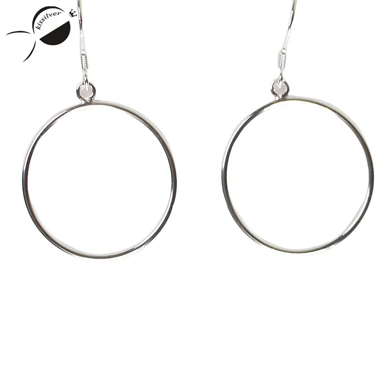 Simple Big Circular 925 Sterling Silver Earrings for Women Handmade Female Dangle Fine Jewelry Fashion Drop | Украшения и