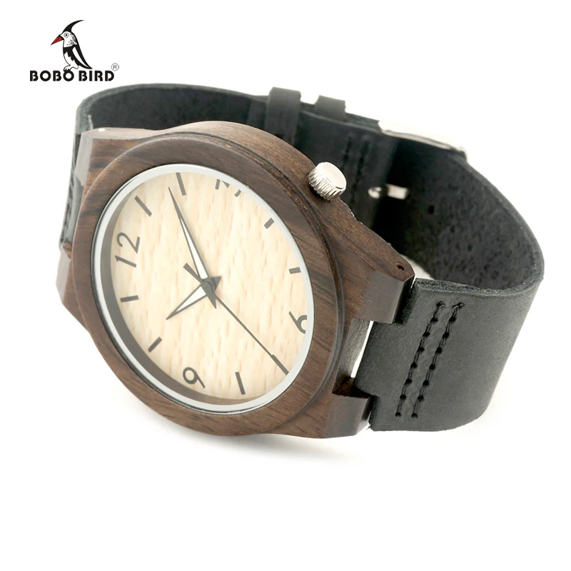2017 Luxury Brand BOBO BIRD Men Watches Wood Wristwatch Watches Genuine Leather Band Qurtz Wood Watch Relogio Masculino C-B11