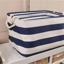 Складные льняные хлопковые корзины для хранения одежда в средиземноморскую полоску корзина для мелочей Органайзер коробка для хранения домашних игрушек