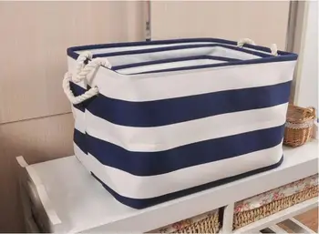 

Foldable Linen Cotton Storage Baskets Mediterranean Stripe Clothes Laundry Basket Sundries Organizer Box Home Toys Storage