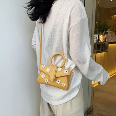 Fluorescent Color Envelope Bag For Ladies Retro High Quality Pu Leather Handbags Female Wome Elegant Korean Style Crossbody Bags - Цвет: Flower Yellow