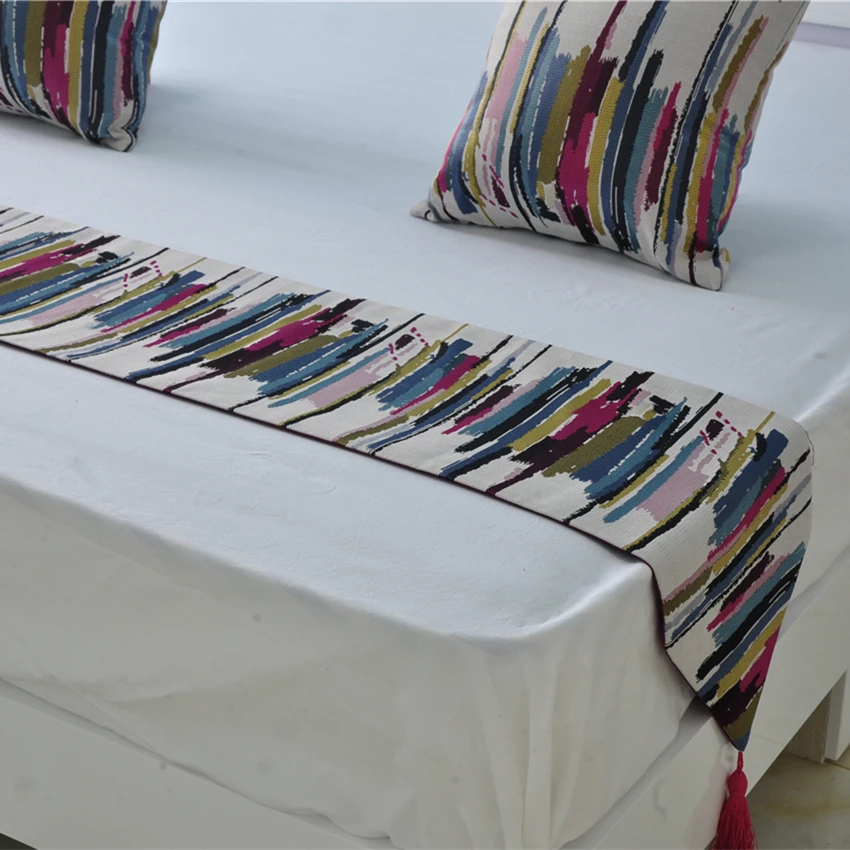 

European style Doppler color stripes table runner Colorful Bed Flag of City Style Characteristic Hotel Model room decorative