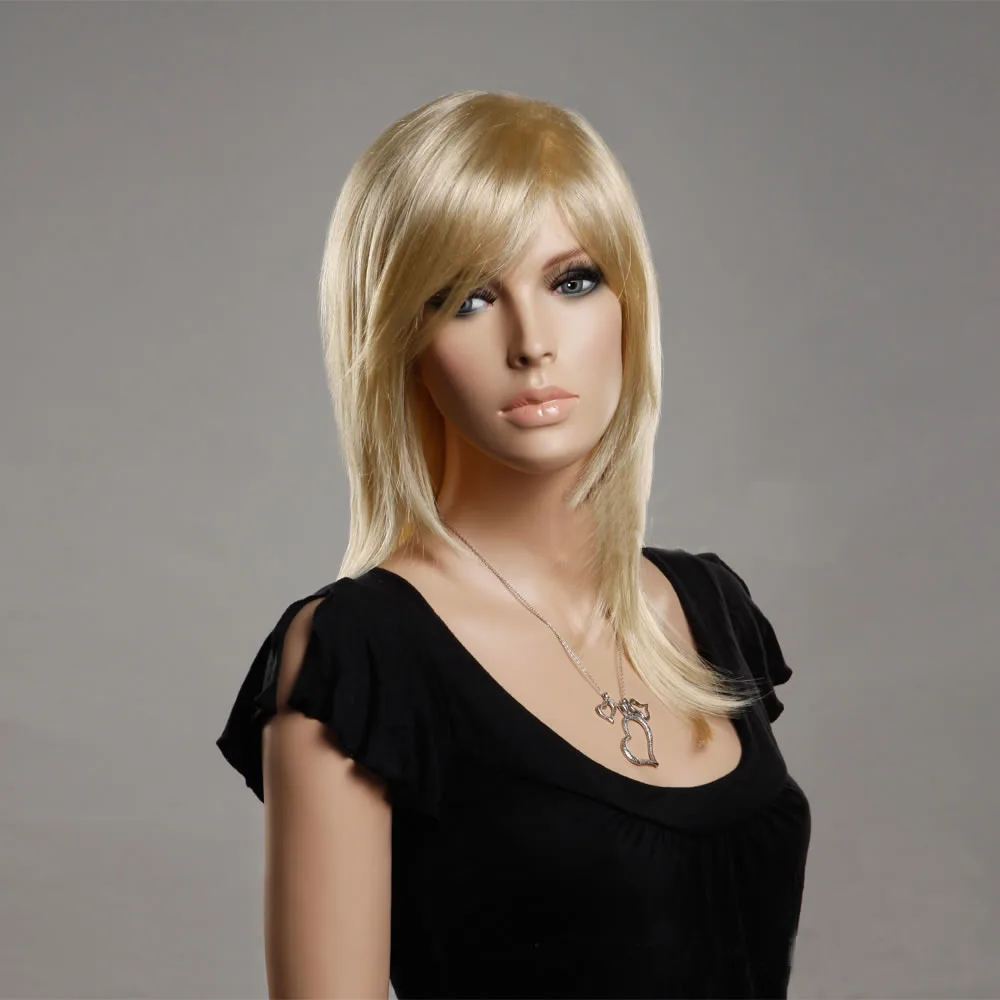 FESHFEN Europe Medium Long Straight Hair Wigs Elegance 613E Blonde Wigs