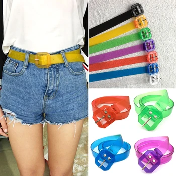 

New Transparent Plastic Square Buckle Belt Casual Skinny Casual Female Belt Fashion Durable Red Color Belts For Women Wholesale