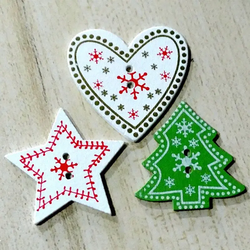 

25 Pcs Wood Snowflake Christmas Buttons Embellishment Heart Star Christmas Tree Xmas Party Decor 2019 New Year Decorative Tools
