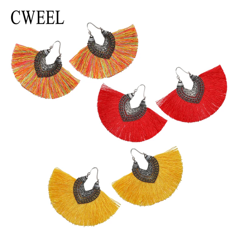 CWEEL Women's Long Tassel Earrings Fringe Earing Fashion Drop Vintage Ethnic Dangle Bohemian Statement Woman 2018 Earring