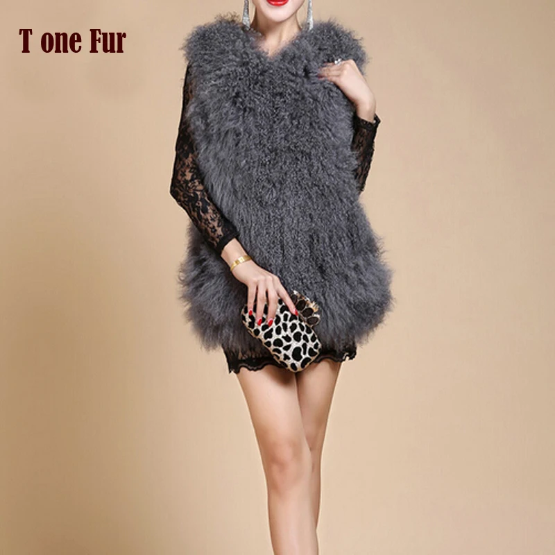 New Real Natural Mongolia Sheep Fur Vest For Women High Fashion Free