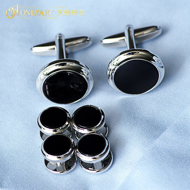 formal shirts men 6pcs black onyx tuxedo cufflinks set cuff links stud for wedding Accessory