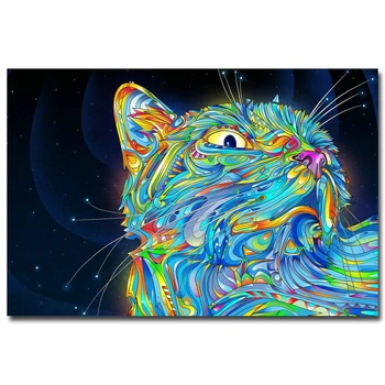 

NICOLESHENTING Psychedelic Trippy Cat Art Silk Fabric Poster Print Abstract Wall Picture Home Decor 002