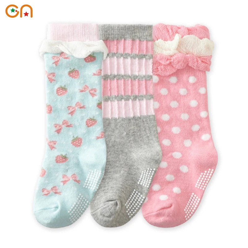 

3Pairs/lot Newborn Toddler knee high sock Girl Baby Cute anti slip Socks Children fashion Cotton socks For 0-2 yrs Kids gifts CN