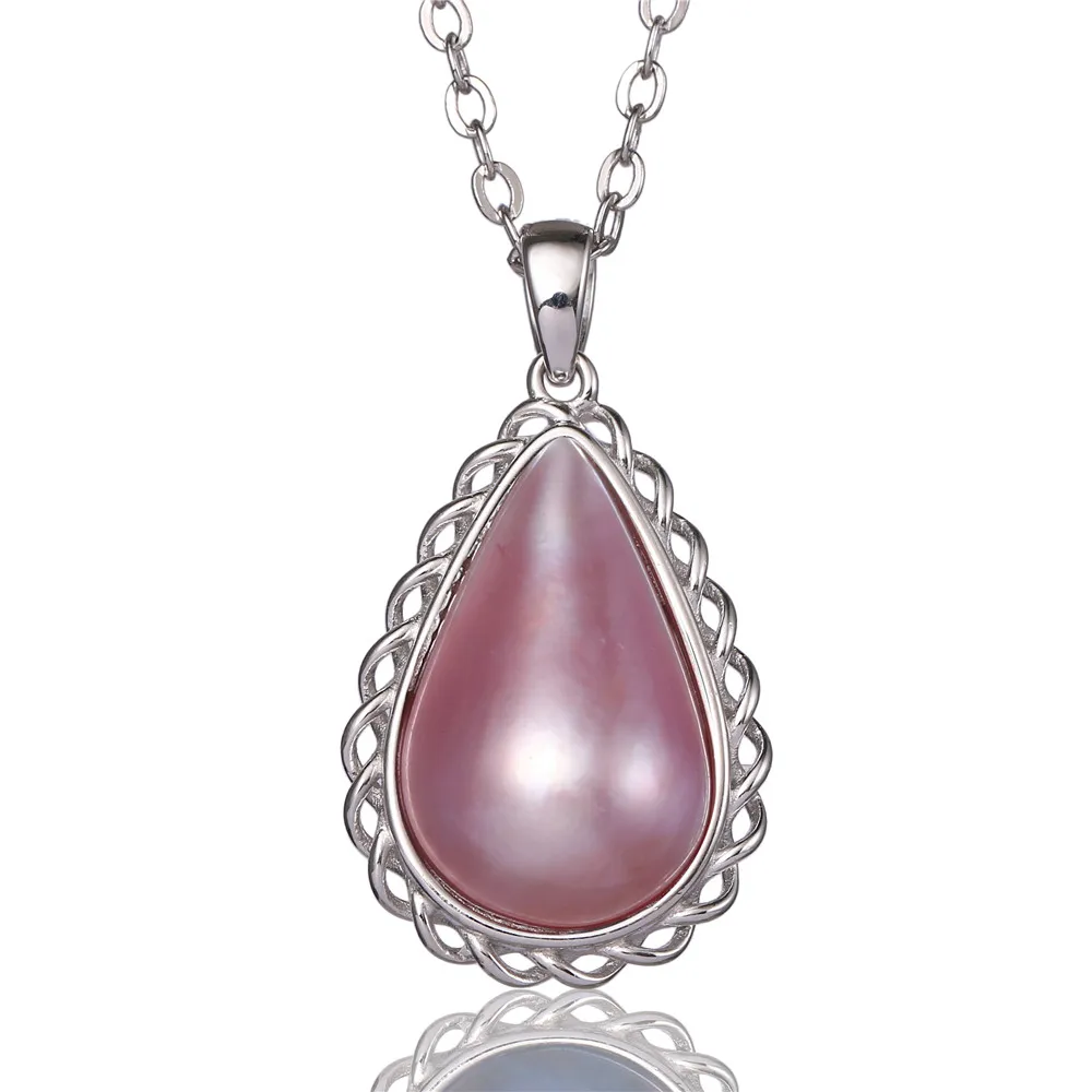13*18 мм капли воды натуральный Mabe жемчуг кулон ожерелье розовый/синий/белый настоящий жемчуг ожерелье 925 серебро/18 K золото ожерелье s - Цвет камня: Silver Pink Pearl