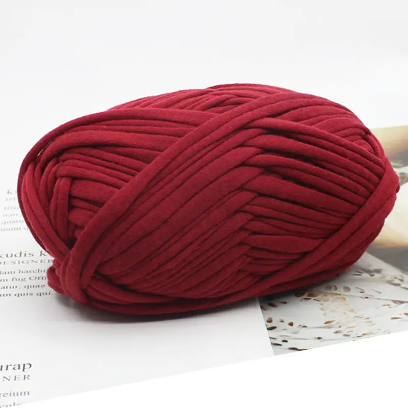 Cotton Cloth T-Shirt Yarns Polyester Handbag Yarn For Winter Bag Carpet Crocheting Grey Wine Approx 2Cmx100G
