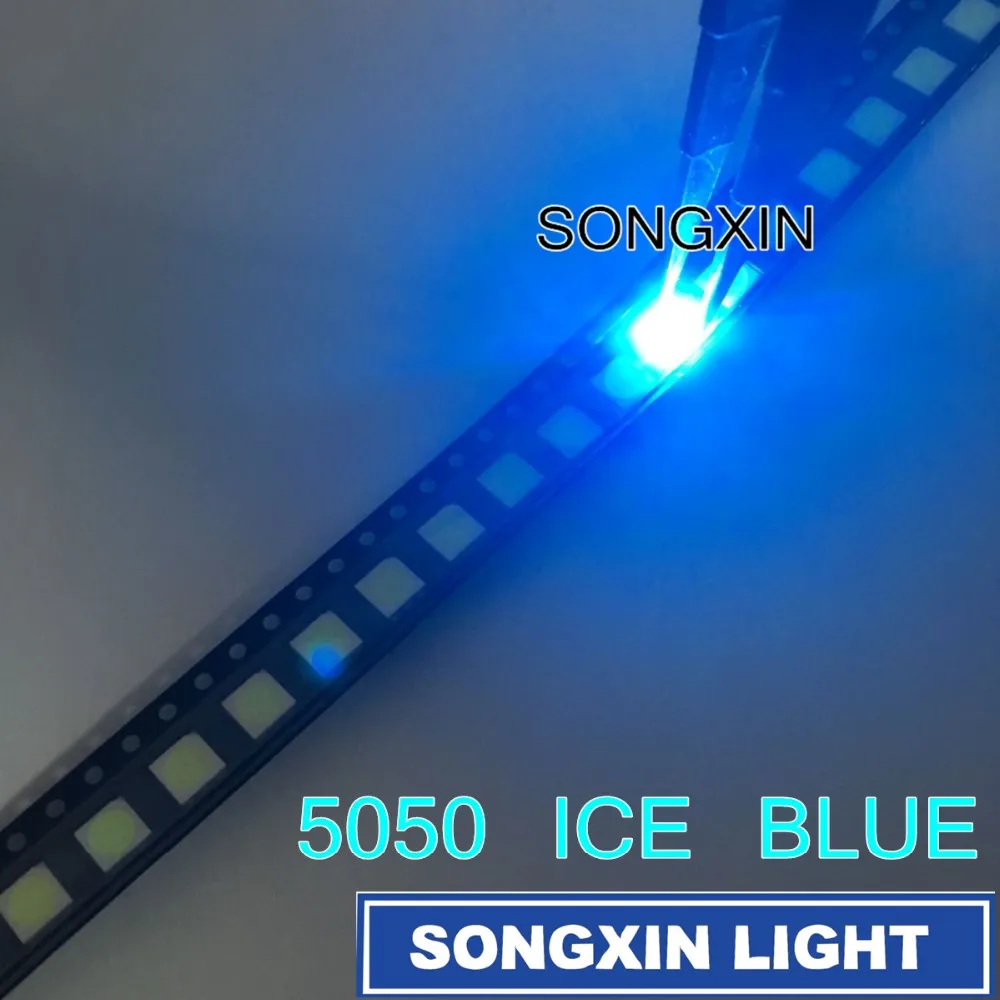 100 шт. 5050 Ледяной Синий smd СВЕТОДИОДНЫЙ Plcc-6 smd 5050 светодиодный Диод ледяной синий прозрачный синий светодиод 5,0*5,0*1,9 мм