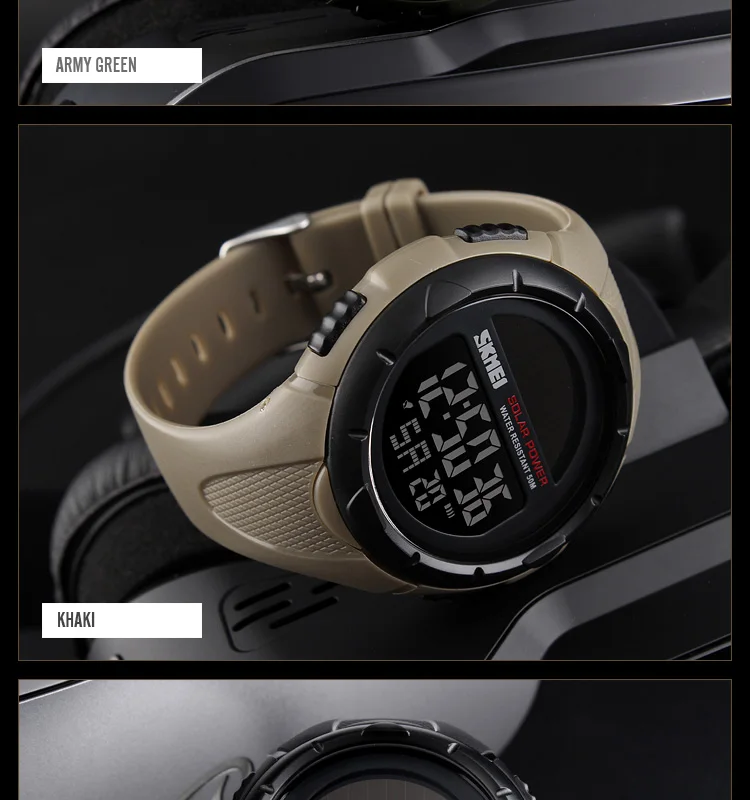 Модные солнечные спортивные часы для мужчин, водонепроницаемые, SKMEI, брендовые цифровые военные часы, солнечная энергия, мужские наручные часы, Relogio Masculino