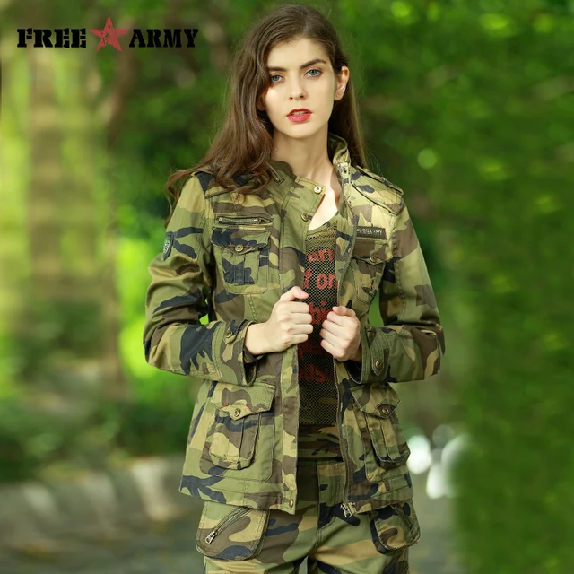FREEARMY 2017 New Women's Casual Camouflage Jacket Denim Cotton Jacket