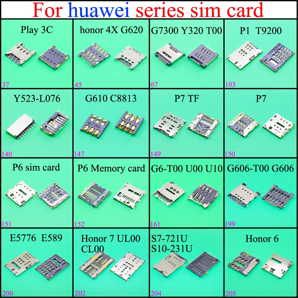 

SIM Card Reader connector Holder Socket For huawei play 3c 4x G620 G7300 Y320 T00 P1 T9200 Y523-L076 P7TF P7 P6 G606 Honor7 u10
