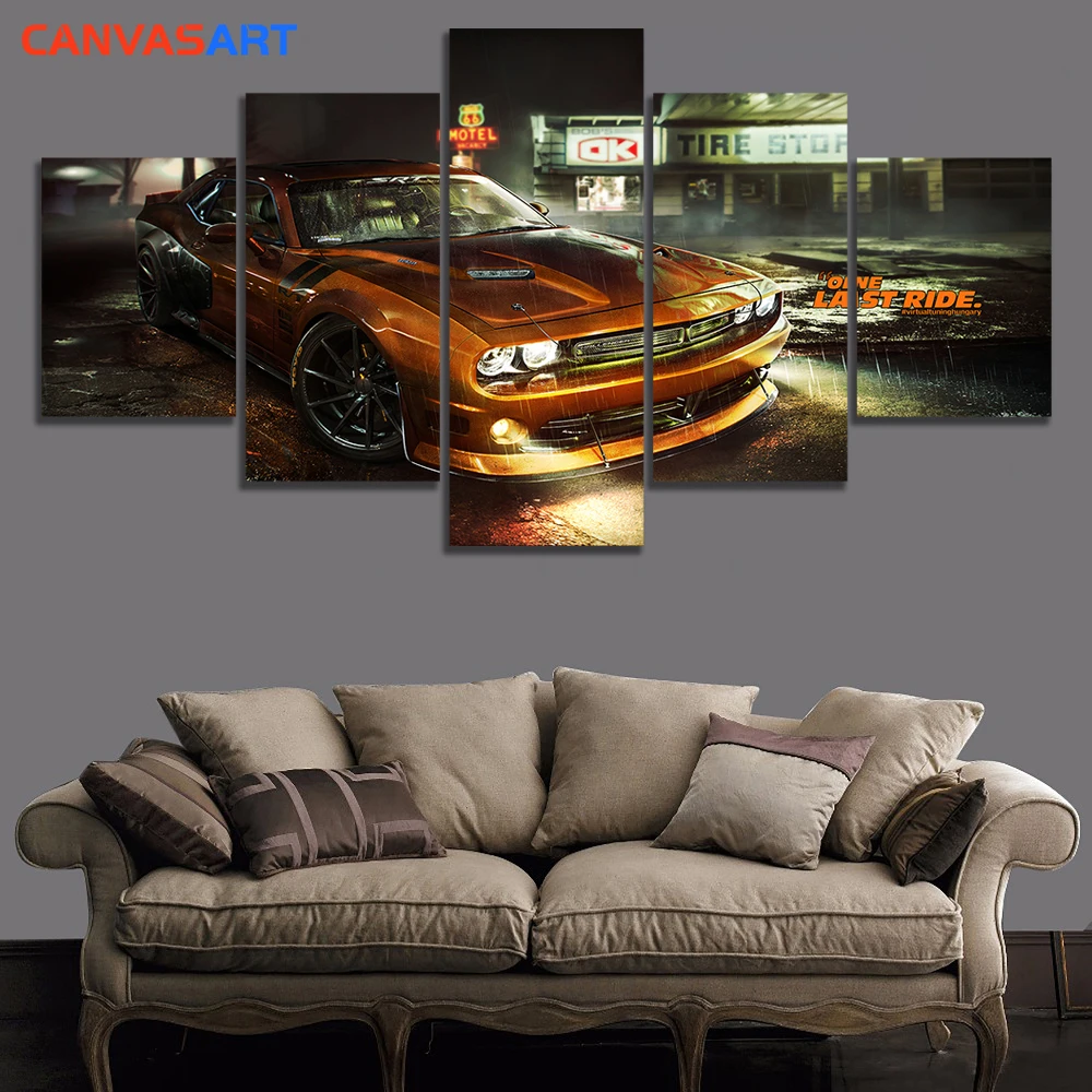 Холст искусство 5 шт HD картинки Dodge Challenger один последний езды. По номерам